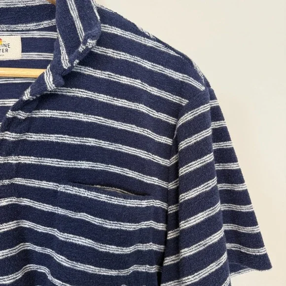Marine Layer Terry Knit Stripe Polo Mens Large Navy Blue White Soft Lightweight - Picture 4 of 7